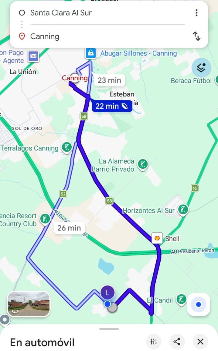 Mapa desde Santa Clara al Sur hasta Canning