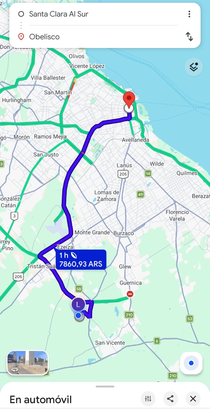 Mapa desde Santa Clara al Sur hasta el Obelisco