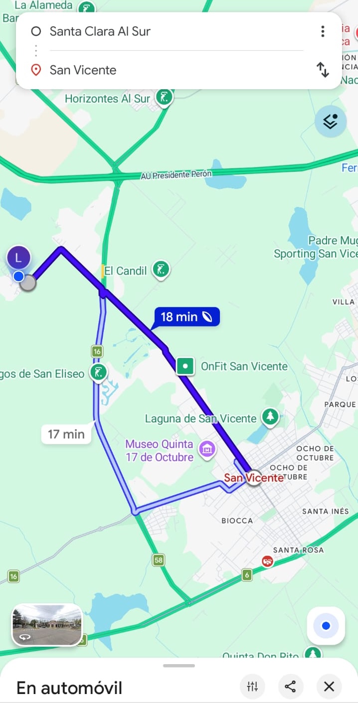 Mapa desde Santa Clara al Sur hasta el centro de San Vicente